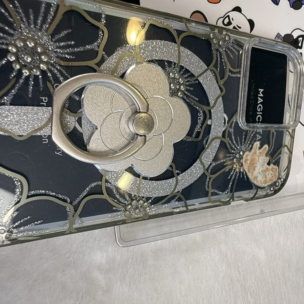 CASEKOO MagicStand Pro iPhone 15 Pro Case MagSafe Ring Stand Floral Clear‎
